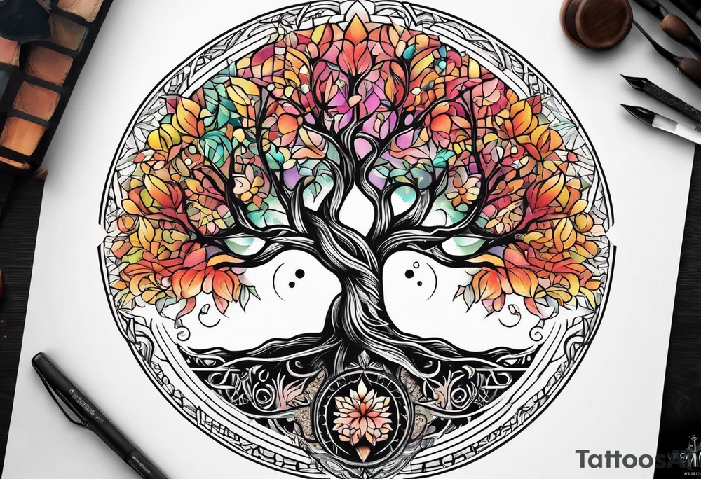 Tree of life with two dates tattoo idea