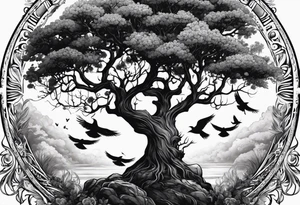 poison tree, strong, tall, birds, planteles tattoo idea