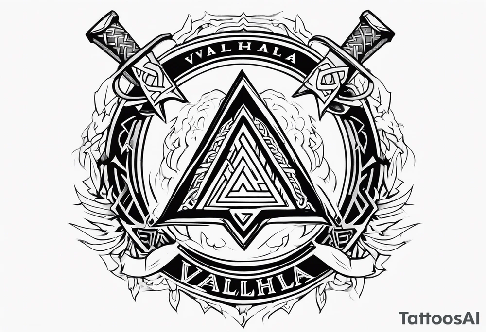 Valhalla fire sword shield axe Valknut lightning tattoo idea Valhalla fire sword shield axe Valknut lightning tattoo idea