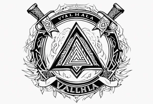 Valhalla fire sword shield axe Valknut lightning tattoo idea