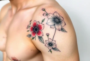 Upper arm and shoulder sleeve
Realistic
Water color
Fine line
Birth flowers for the months of
February 
July
August
October
December
Multi colored tattoo idea