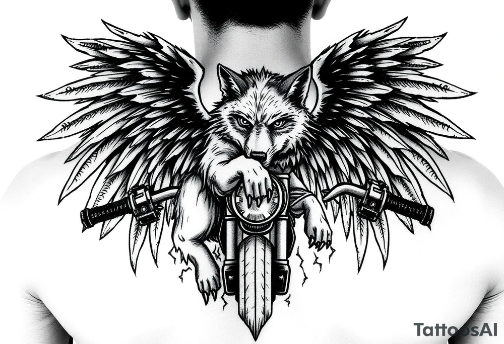guardian angel wolf on a motorcycle tattoo idea