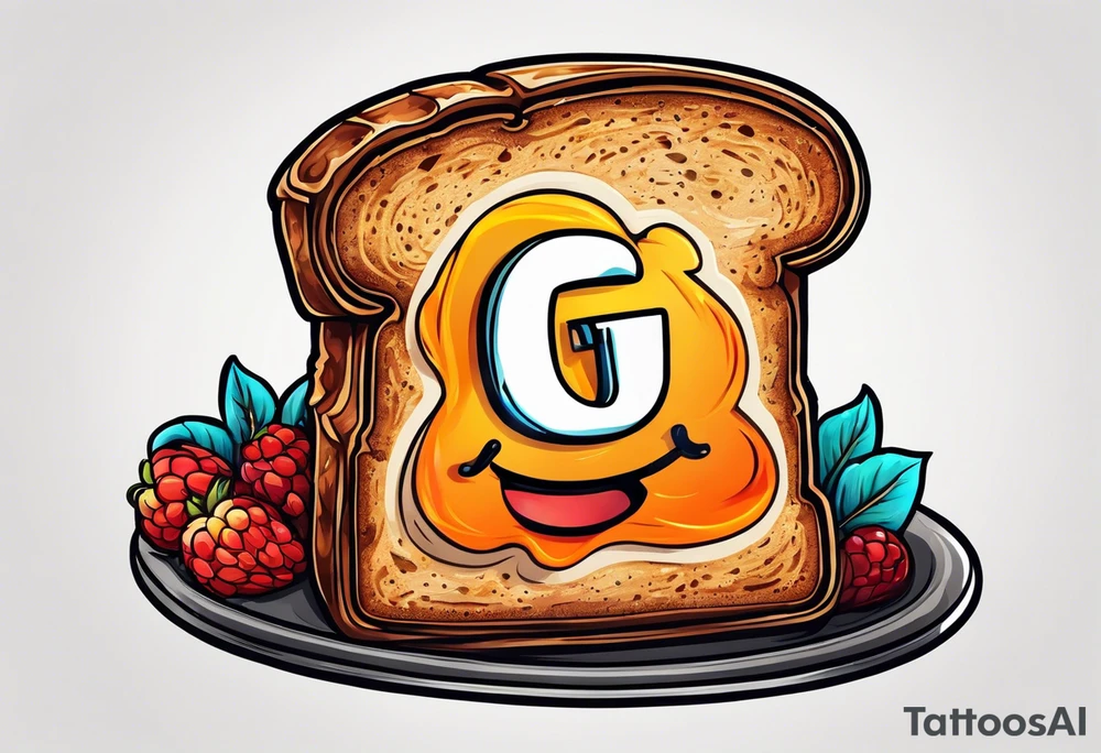 Burnt toast with the letters LGNTW carved into it tattoo idea