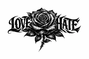 Single rose, petals morphing into bold love and hate lettering. tattoo idea