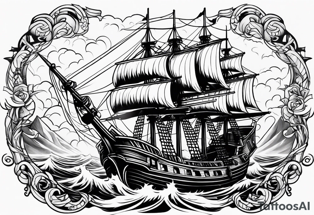 Pirate ship in a storm tattoo idea