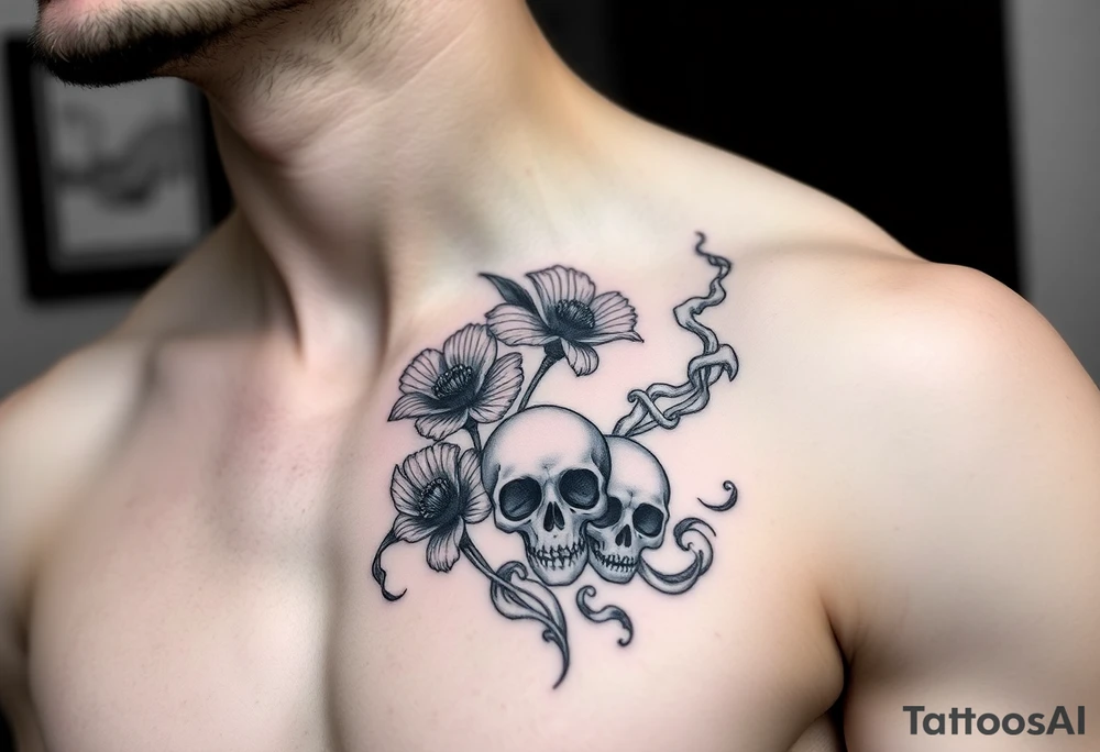 Ryan, Aries, red poppy’s, lilies, skulls, and smoke tattoo idea