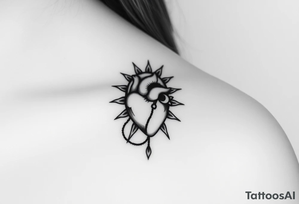 human heart chained within sun and moon tattoo idea