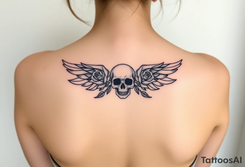 Forgiveness sigil roses and a skull with wings tattoo idea