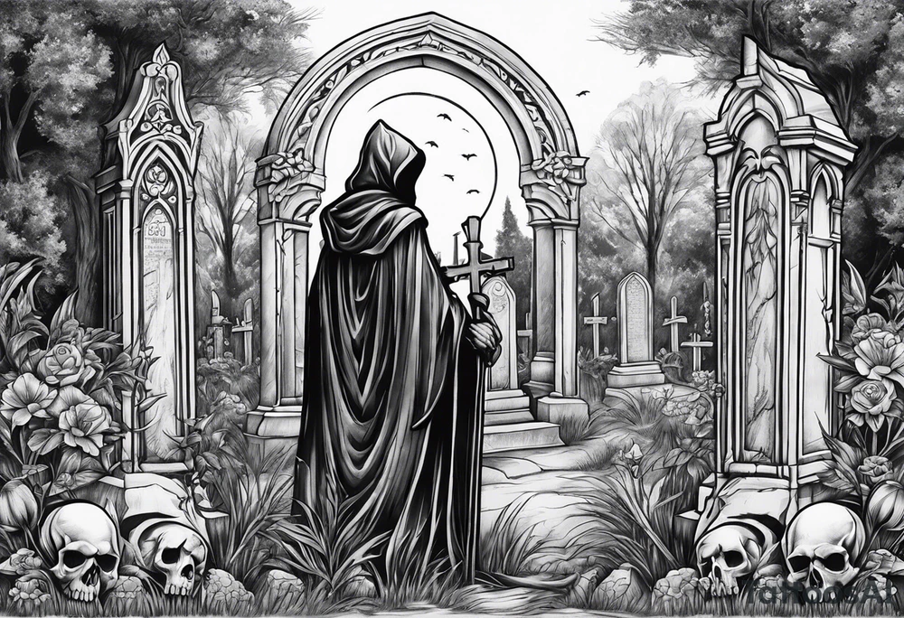 grim reaper cemetery tattoo idea
