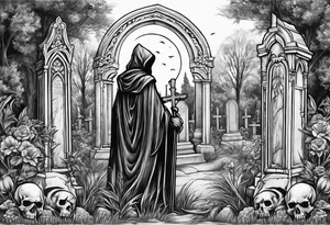grim reaper cemetery tattoo idea