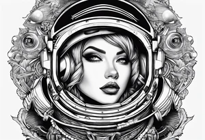 Craft an intricate black and white tattoo design inspired by the themes and imagery from Ray Bradbury's "Cosmonaut" and the poignant lyrics of Elton John's "Rocket Man." tattoo idea