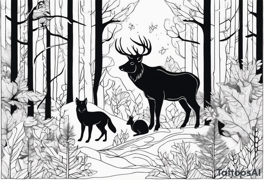 animals in the forest tattoo idea