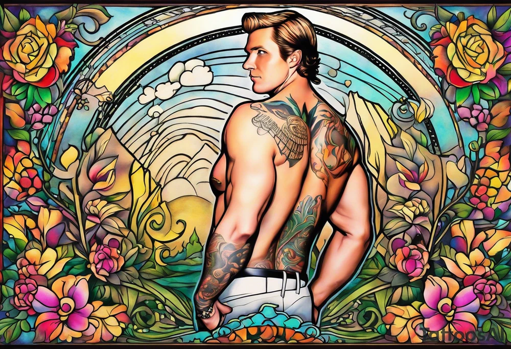 Joseph Smith Jr. without a shirt, and all his polygamist wives names tattooed on his arms and chest tattoo idea