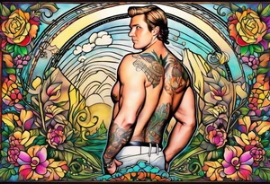 Joseph Smith Jr. without a shirt, and all his polygamist wives names tattooed on his arms and chest tattoo idea