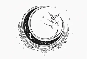 sacred crescent moon 
glyph 
fire 
celestial tattoo idea