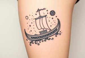 Nordic boat with cosmic sky and celestial details tattoo idea