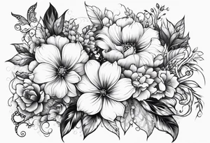 Floral leg piece with beading and lace tattoo idea