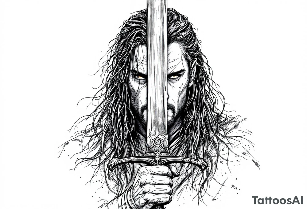 aragorn holding a sword against his face tattoo idea