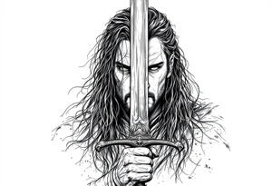 aragorn holding a sword against his face tattoo idea