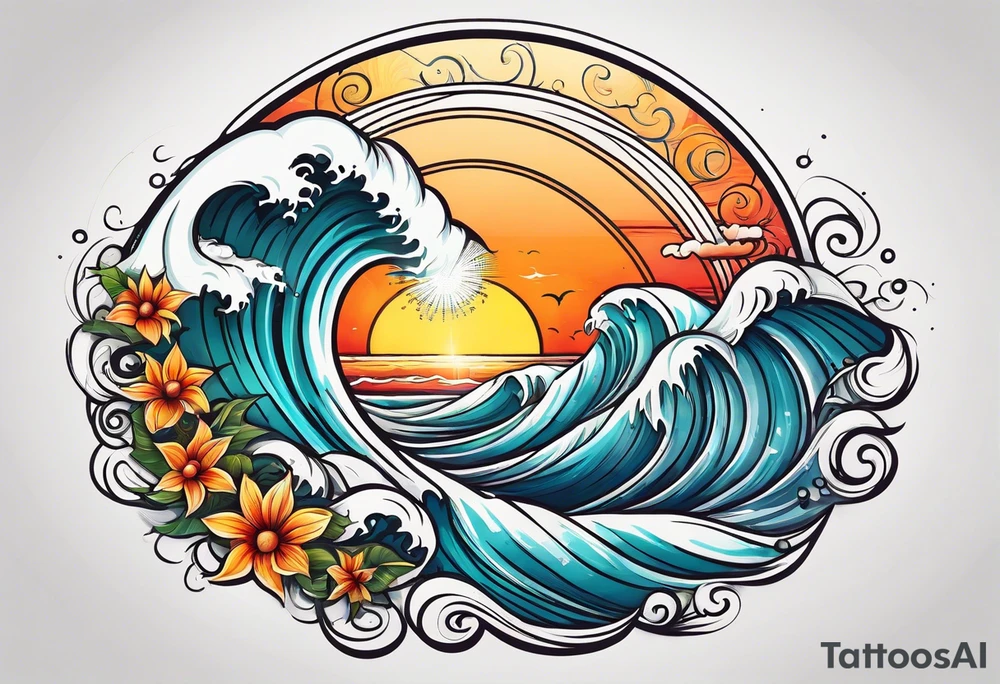 Sun and waves with a surf. tattoo idea