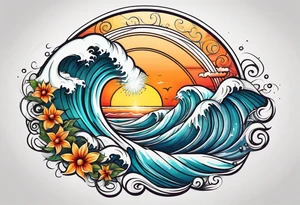 Sun and waves with a surf. tattoo idea