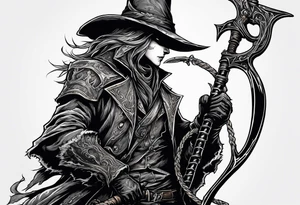 Bloodborne hunter, holding  scythe, howling, Dual wielding tattoo idea