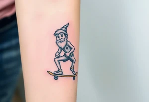 an old bearded peter pan riding a skateboard tattoo idea