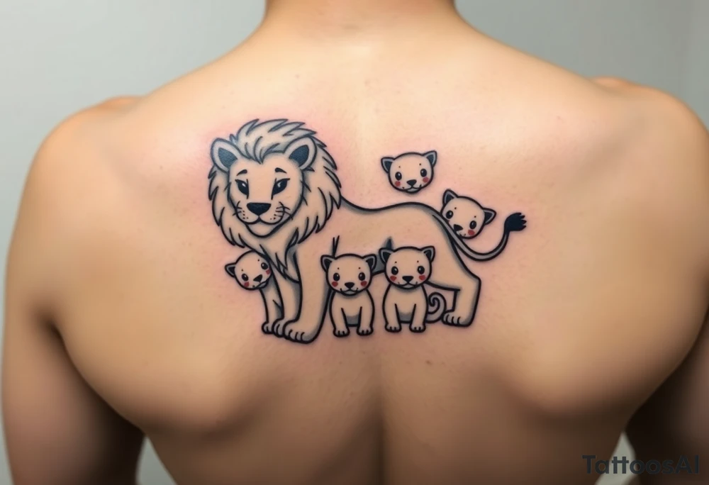Male lion with 5 cubs tattoo idea