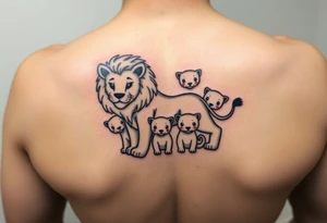 Male lion with 5 cubs tattoo idea