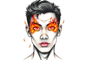 Handsome Asian young guy with burning eyes tattoo idea