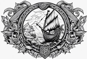 Valhalla sword shield long ship dragon head axe Valknut tattoo idea