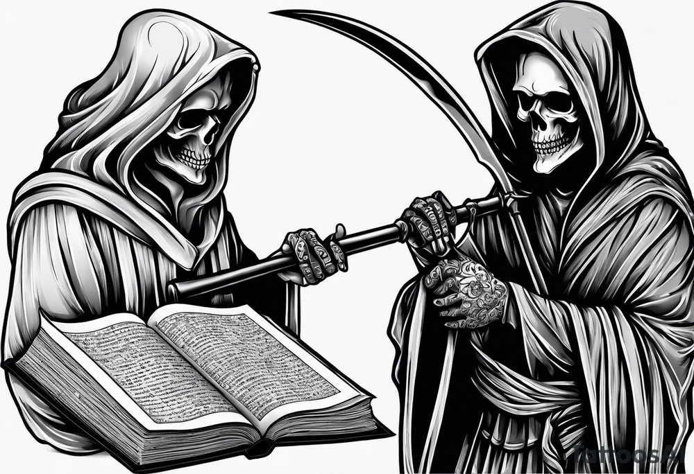 grim reaper reading books tattoo idea
