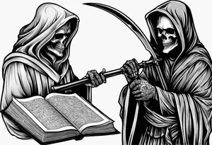 grim reaper reading books tattoo idea