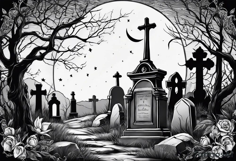 graveyard with moon tattoo idea
