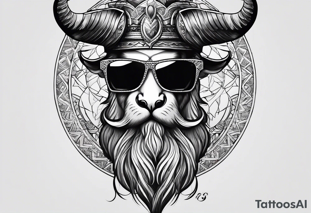 capricorn with beard and sunglasses tattoo idea