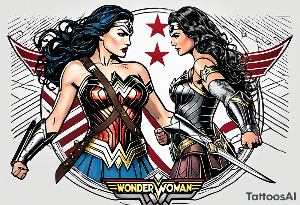 Wonder Woman sword, lasso, and Wonder Woman symbol tattoo idea