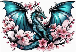 A dragon with wings covered in cherry blossoms tattoo idea