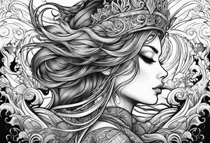 goddess, stormy sea, full length tattoo idea