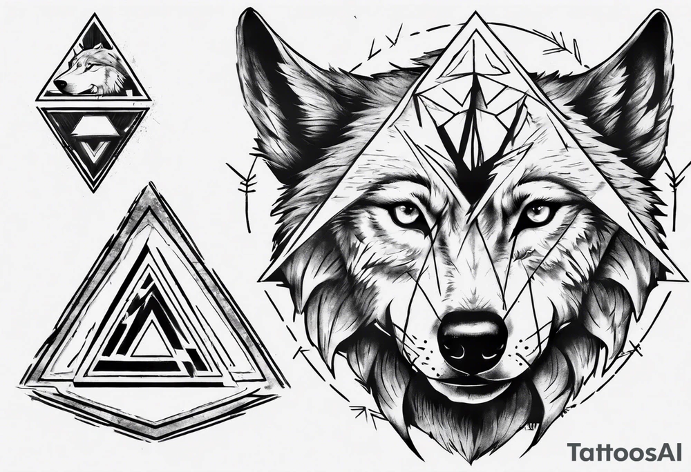 wolf head with triangle in the background tattoo idea