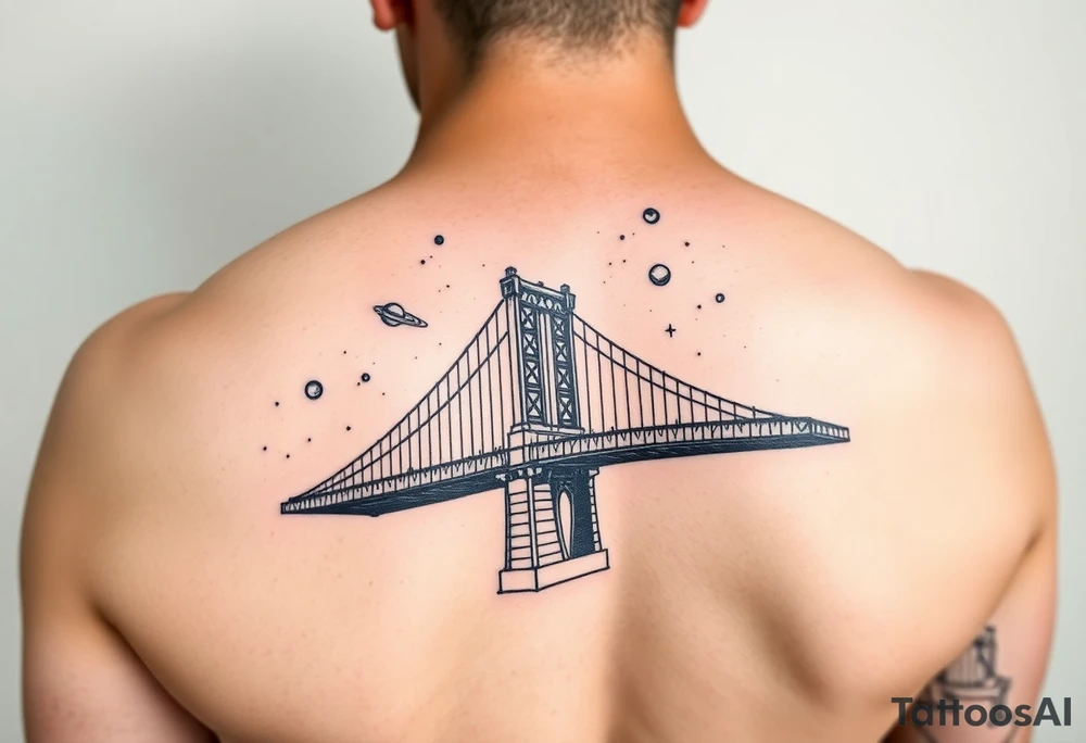 Create a tattoo of the brooklyn bridge 
Have a galaxy in the sky with planets and stars add color tattoo idea