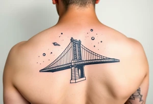 Create a tattoo of the brooklyn bridge 
Have a galaxy in the sky with planets and stars add color tattoo idea