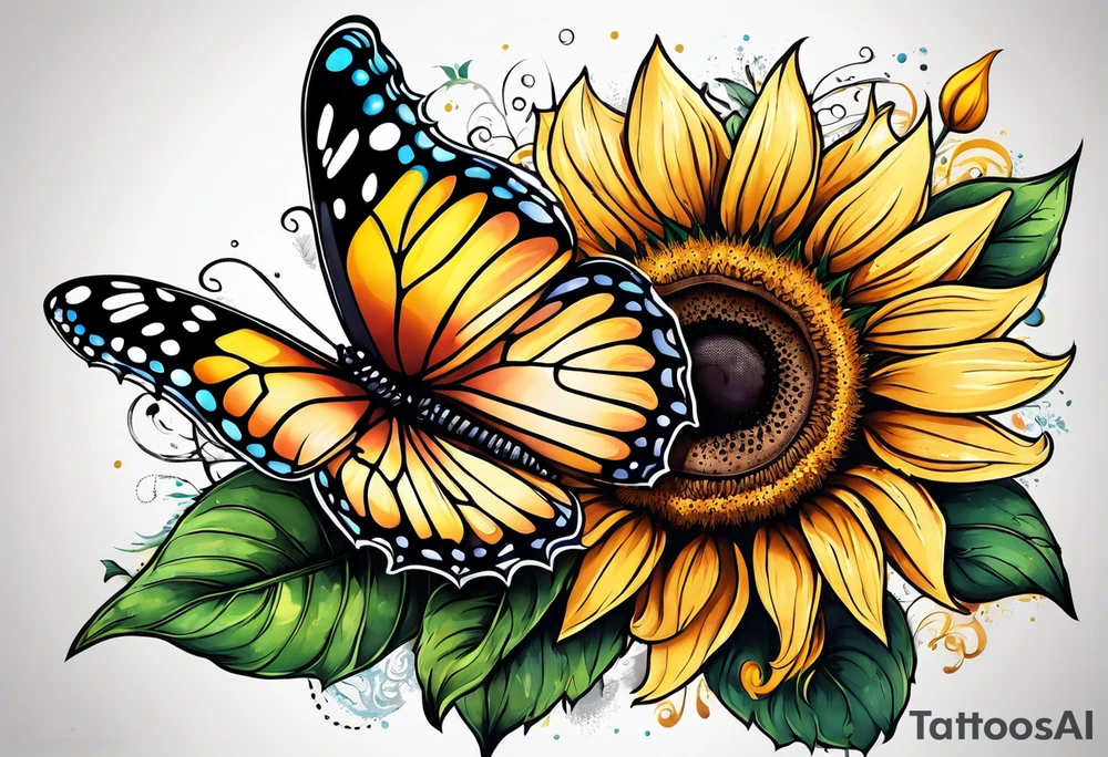 Sunflower and butterfly tattoo idea