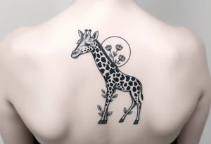Giraffe with crepe myrtle with sun and moon tattoo idea