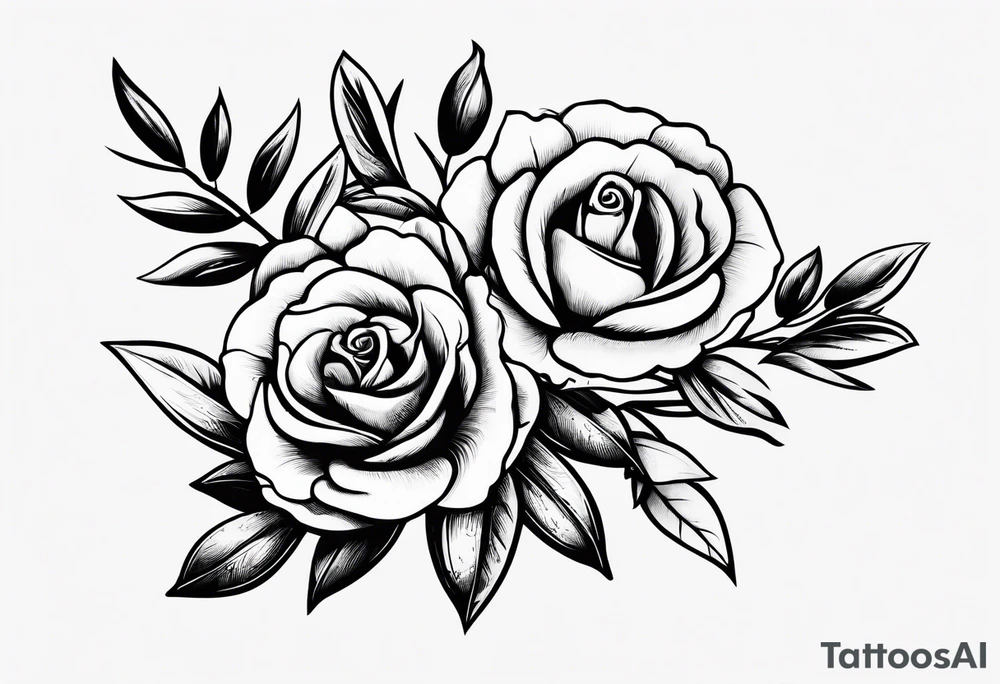 Olive branch with a small rose tattoo idea