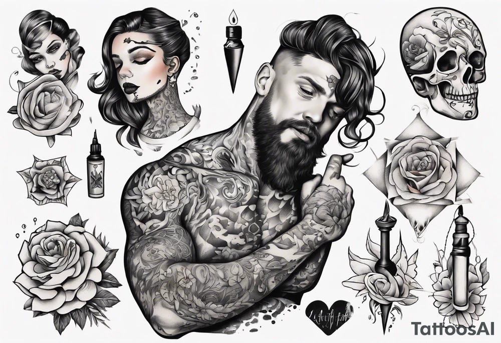 man getting tattooed by a woman tattoo idea