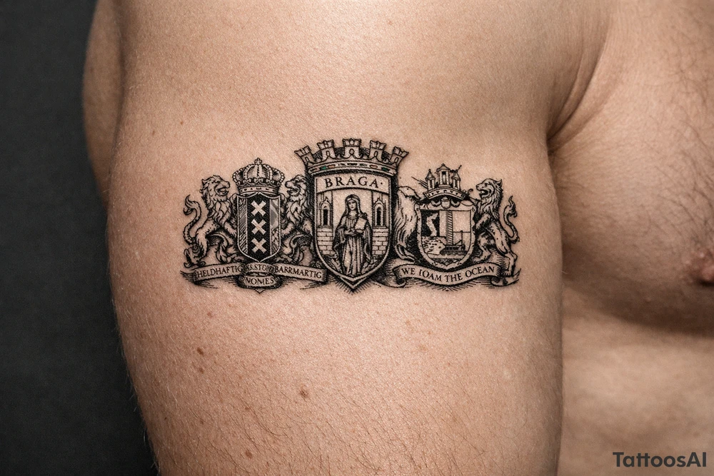 Crests of Amsterdam and Braga and New Brighton tattoo idea