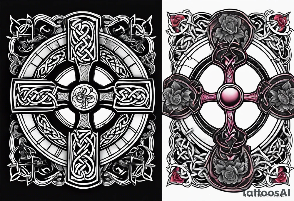 Celtic cross,moon,rose tattoo idea