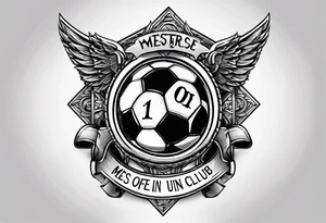 a cross with soccer ball and text MÉS QUE UN CLUB tattoo idea