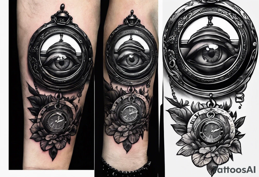 Rihanna Medusa Hand tattoo and above that I want a pocket watch with the time 9:23 and I want Illuminati eye inside of the pocket watch and then I want a vulture holding the pocket watch tattoo idea