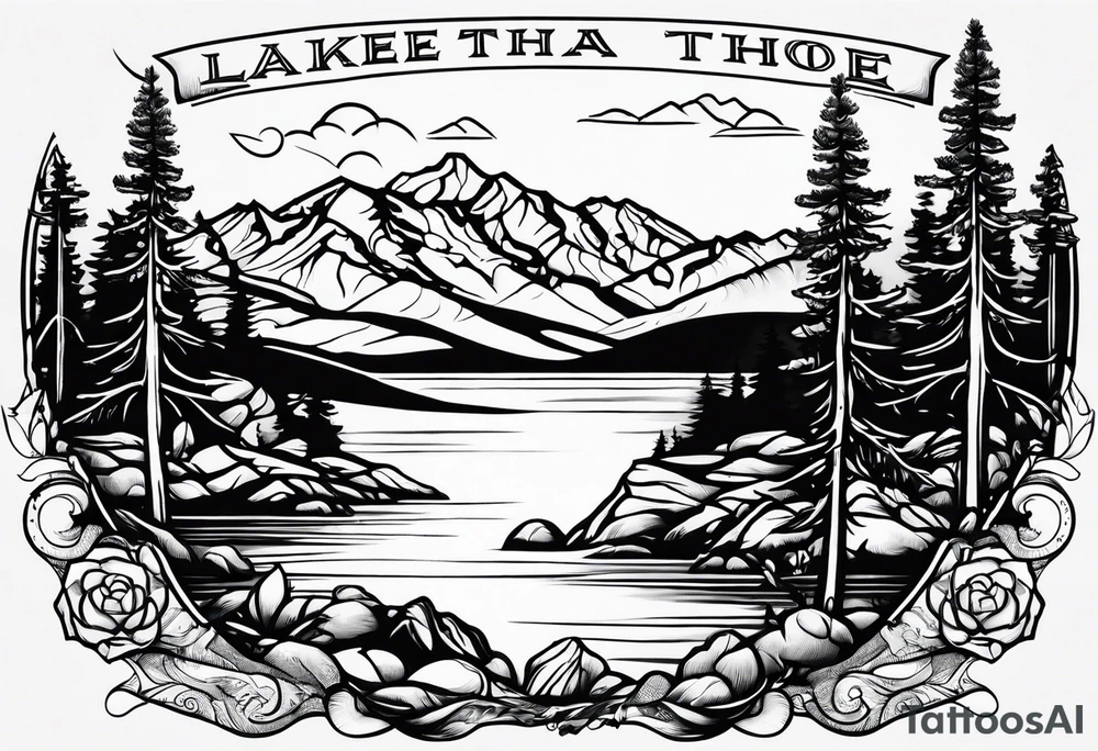 lake tahoe with mountains tattoo idea